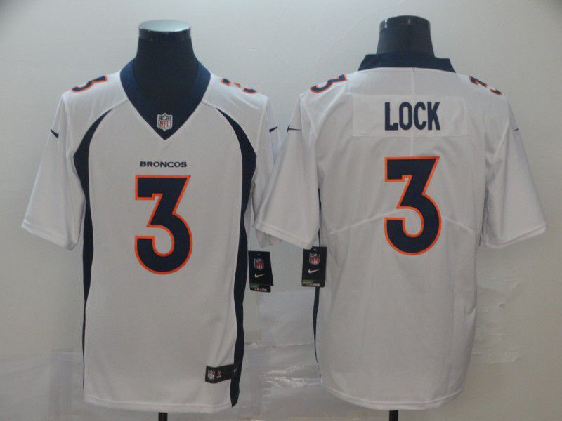 Men Denver Broncos 3 Lock White Nike Vapor Untouchable Limited Player NFL Jerseys